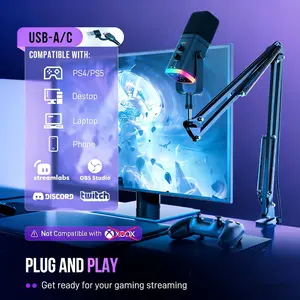USB/XLR Dynamic Microphone Set, RGB Podcast Microphone, with Mute, Gain knob, Volume control and boom stand for dubbing, PS4/PS5/Mac/Mobile, Cool RGB lights, Recording, Live, Gaming, Karaoke singing, Mute button
