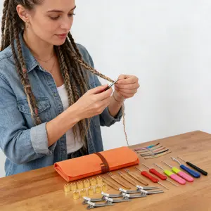 1Set Dreadlock Crochet Hook Tool,Different Size Bent Hook, Crochet Needle for Hair Braiding with Case and Dreadlocks Tool