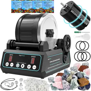 KomeStone K1 Pro Professional Cutting-Edge Brushless Motor Advanced Rock Tumbler Polisher Kit, Extra Large 2.5Lb Barrel with 3-Speed Motor 9-Day Timer, 6 Belts, Rough Gemstones, 4 Polishing Grits etc., Perfect for Adults & Kids