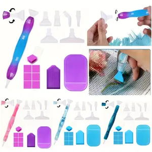 15-Piece Diamond Painting Art Pen Kit with Threaded Tip Applicator Tool, 1 Diamond Painting Pen, 6 Plastic Tips, DIY Tray, Wax, Ergonomic Design for 5D Art Projects, Diamond Art Tools, Diamond Painting Kits