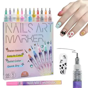 Nail Art Marker - 12 Color Quick Dry Acrylic Painting Pen for DIY Nail Art & 3D Dot Embroidery - Water-Based, Easy to Color, Solid Color, 0.5mm Tip - Perfect for Home & Salon Use