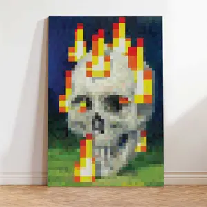 High-Quality Pixel Art Print Modern Style Wall Poster for Game Fans Home Decor Featuring Vibrant Skull Design with Solid Wood Frame & Waterproof Coating