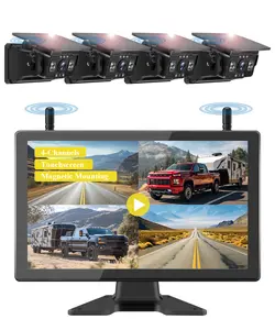 VEKOOTO VK101 4 Magnetic Solar Wireless Backup Camera with 10.1'' Touchscreen Monitor, 15,800mAh Rechargeable, No Wiring, HD1080P Night Vision Wireless Backup Camera for Trucks, RV, Trailer, Camper