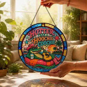 Hotter Than A Hoochie Coochie Glass Suncatcher, Country Music Window Hanging, Hotter Than A Hoochie Coochie Decor, Southern Decor Gift