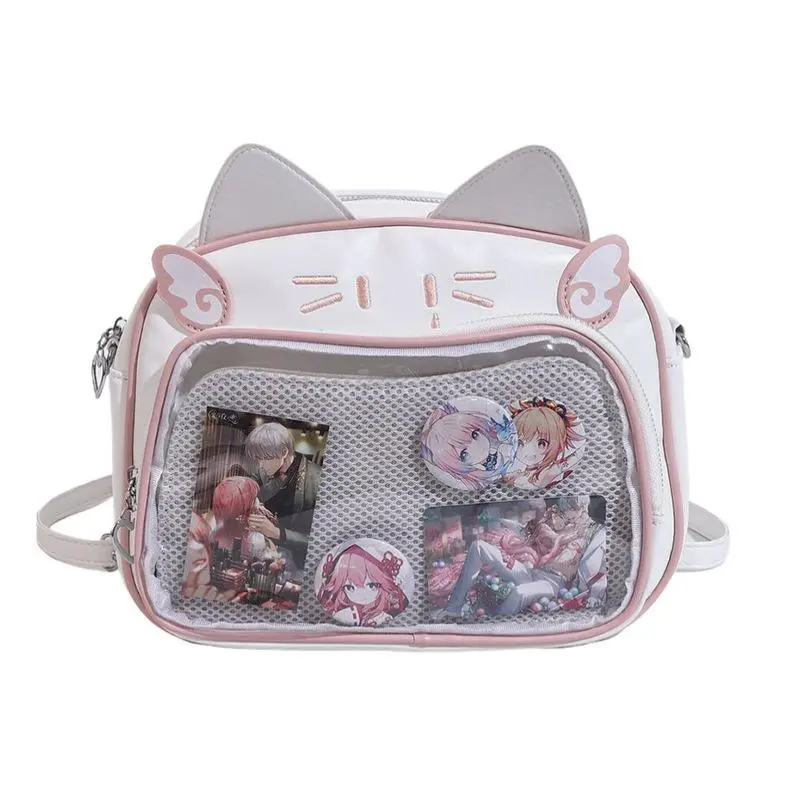 Cute Cat Ear Ita Crossbody Bag Clear Window Display Shoulder Bag Decorative Wing Accent Handbag