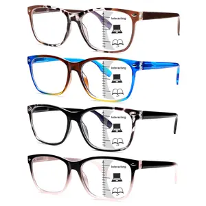 4-Pack Progressive Multifocal Blue Light Blocking Reading Glasses, Unisex, with Spring Hinge Design, 3-Level Vision Adjustment, Comfortable Fit, Durable Construction. Ideal for computer work, reading, and daily commuting.