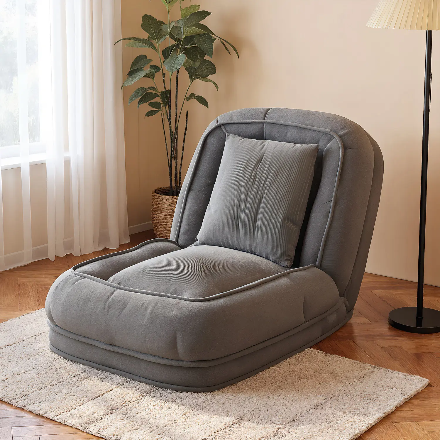 Spaco Corduroy Folding Floor Sofa Bed - 5-Adjustable Position Recliner Chair with Pillow, Foldable Mattress, Back Support, Adjustable Chaise Lounge, Tool-Free Compact Fit for Living Room, Bedroom, Furniture For Small Spaces