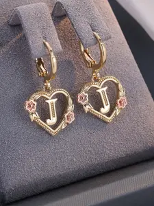 26 Letter Earrings Initials Design Elegant Heart Flower Hoop Earrings Fashion Women Earrings Anniversary Mother's Day Gift Heart Shape Earrings