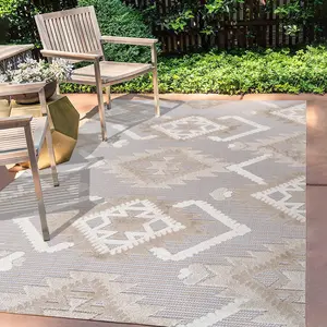 JONATHAN Y Sumak High-Low Pile Neutral Diamond Kilim Indoor/Outdoor Area Rug; for Living Room, Kitchen, Bedroom, Dining Room, Patio, Porch, Backyard