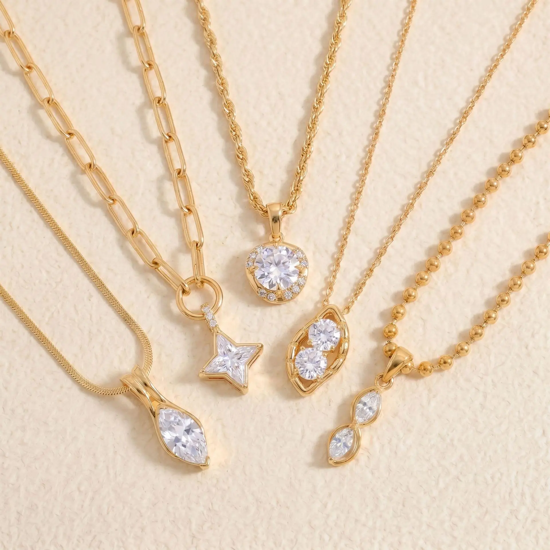 Gold CZ Pendant Necklace Collection – Star, Teardrop & Round Charms on Paperclip, Snake & Bead Chains – Dainty Minimalist Stackable Jewelry – Versatile Everyday Summer Accessory – Sparkly Birthday Gift for Her, Mom, Teens & Girls