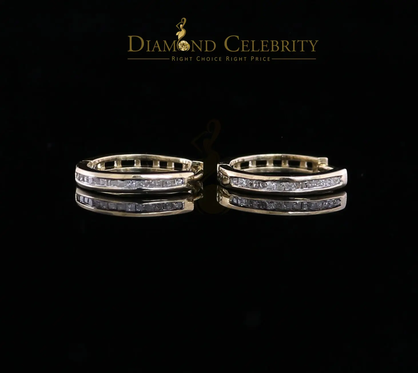 925 Sterling Silver 0.25ct Diamond Yellow Hoop Stud Earrings For Men's / Women's
