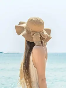 Women's Linen Bowknot Hat, Casual Beach Sun Protection Cap, Stylish Lightweight Design, Perfect for Daily Wear & Outdoor Activities, Beach Outing