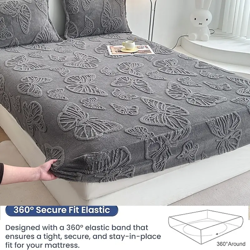 Deep Pocket King Size Butterfly Bedding Set, Thick Velvety Fabric, No Print, Includes 1 Fitted Sheet & 2 Pillowcases, Hotel Quality Bedding
