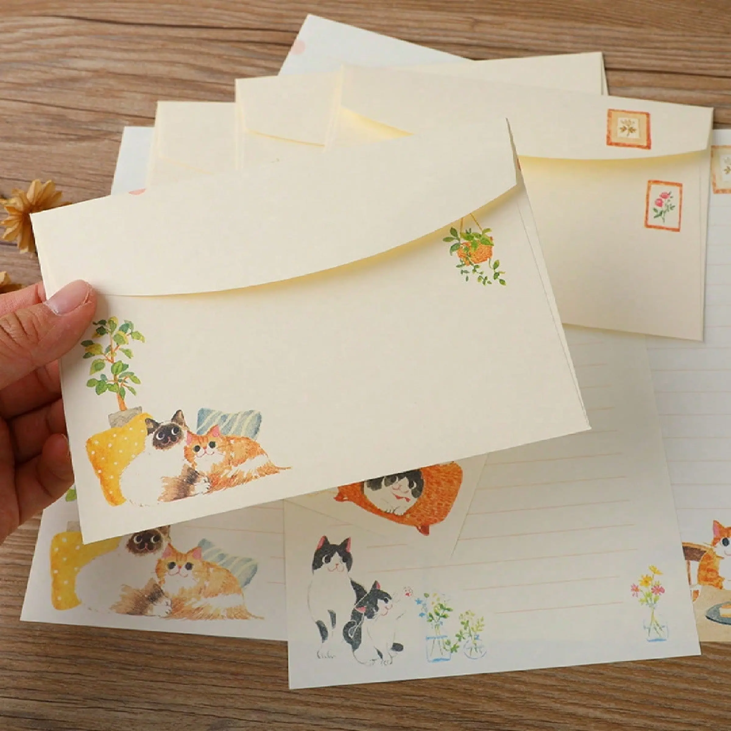 9pcs Creative Chinese-Style Cute Cat-Themed A5 Letter Paper, Exquisite Adorable Western-Style Mailing Envelopes, Perfect for Stationery Lovers, Unique Envelopes