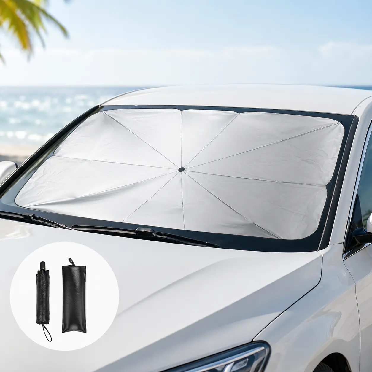 Universal Anti-UV Windshield Sun Shade – Foldable Heat Shield Umbrella, Fit for Sedans, SUVs & All Vehicles, All-Season Essential Car Accessory
