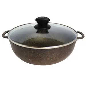 3.5 qt Cast Aluminum Bronze Speckled Nonstick Pan with Glass Lid, Black - 24cm