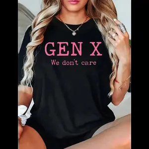 [100% Cotton]   Gen X Generation We Do Not Care Text Saying T-Shirt, Graphic T Shirts -  Printed Short Sleeve T-Shirt Top Golf Gift T-Shirt For Men And Women.