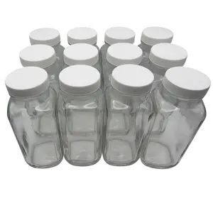 Bottle, Flint Glass, Clear, French Square, 8oz, with Cap, Pack of 12