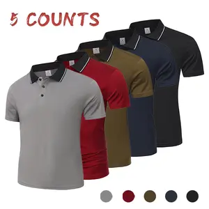 5-Pack Men's Breathable Polo Shirts with Contrast Trim, Quick-Dry Sports Fitness Shirts