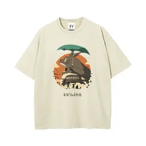 Totoro Umbrella Retro Graphic Print Washed T-Shirt