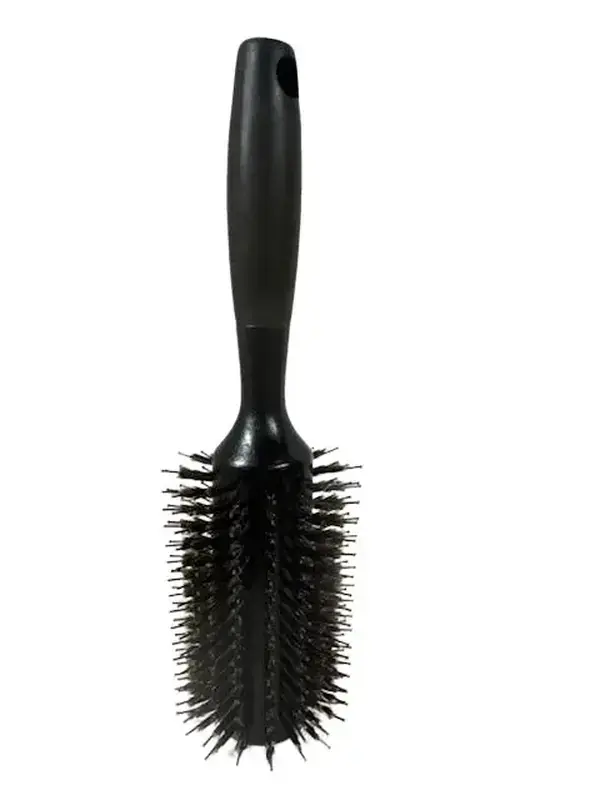 Basic Beauty All-Black Bristle Round Brush for Professional Blowouts and Drying, Lightweight Styling Tool with Wooden Barrel