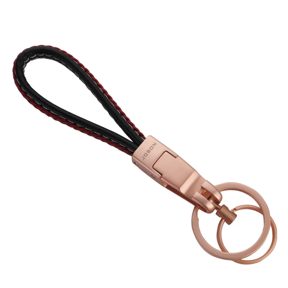 JOBON Fashion Women's Hand-Woven Leather Keyring - Double Ring with Detachable Metal Keychain, Adds Functionality, Casual Daily Use for Car/Motorcycle Door Keys, High-End Gift Box Packaging, Durable