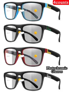 4 Piece Fashion Outdoor Photochromic Driving Glasses Set, Unisex Trendy Accessories, Music Festival Party Wear, Casual Daily Use, Halloween Gift, Trendy Casual Sunglasses