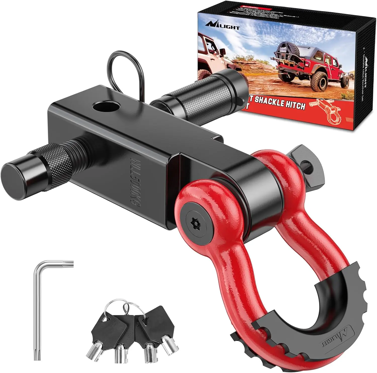 Nilight 2" Shackle Hitch Receiver Kit - 3/4" Anti-Theft D-Ring Shackle, 5/8" Lock Pin, 2pcs Washers, 45000 LBs High-Strength Load Breaking Strength, Corrosion Resistant for Towing Trucks, Off Road Vehicles