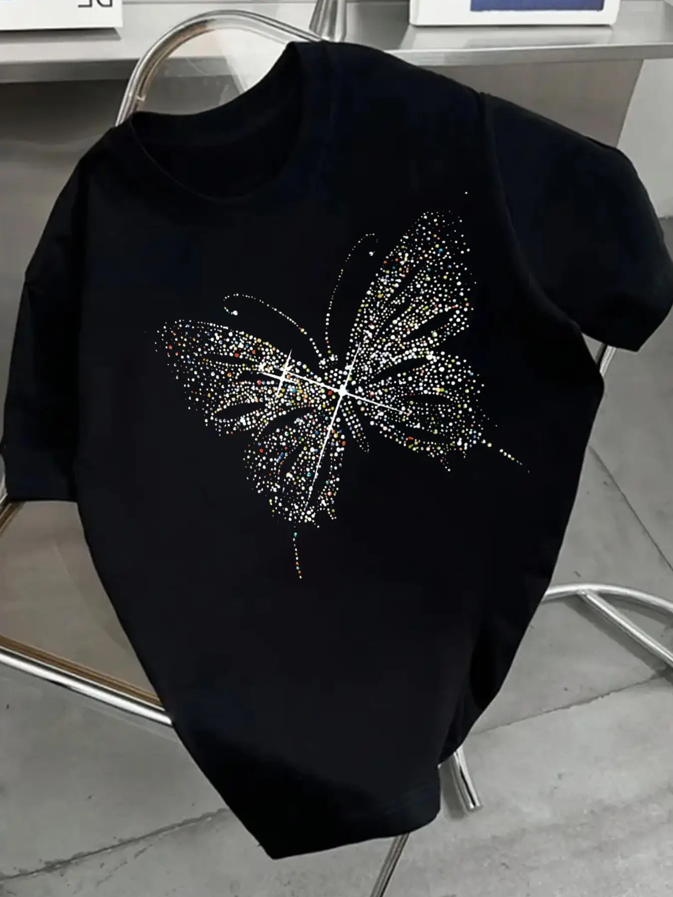 Girl's Butterfly Print Round Neck Tee, Fashion Casual Crew Neck Short Sleeve T-shirt for Daily Outdoor Wear, Kids Clothes for Summer