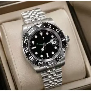 Classic 24H Rotating Bezel Travel Watch, Luminous Marker Stainless Steel Mechanical Mens Watch