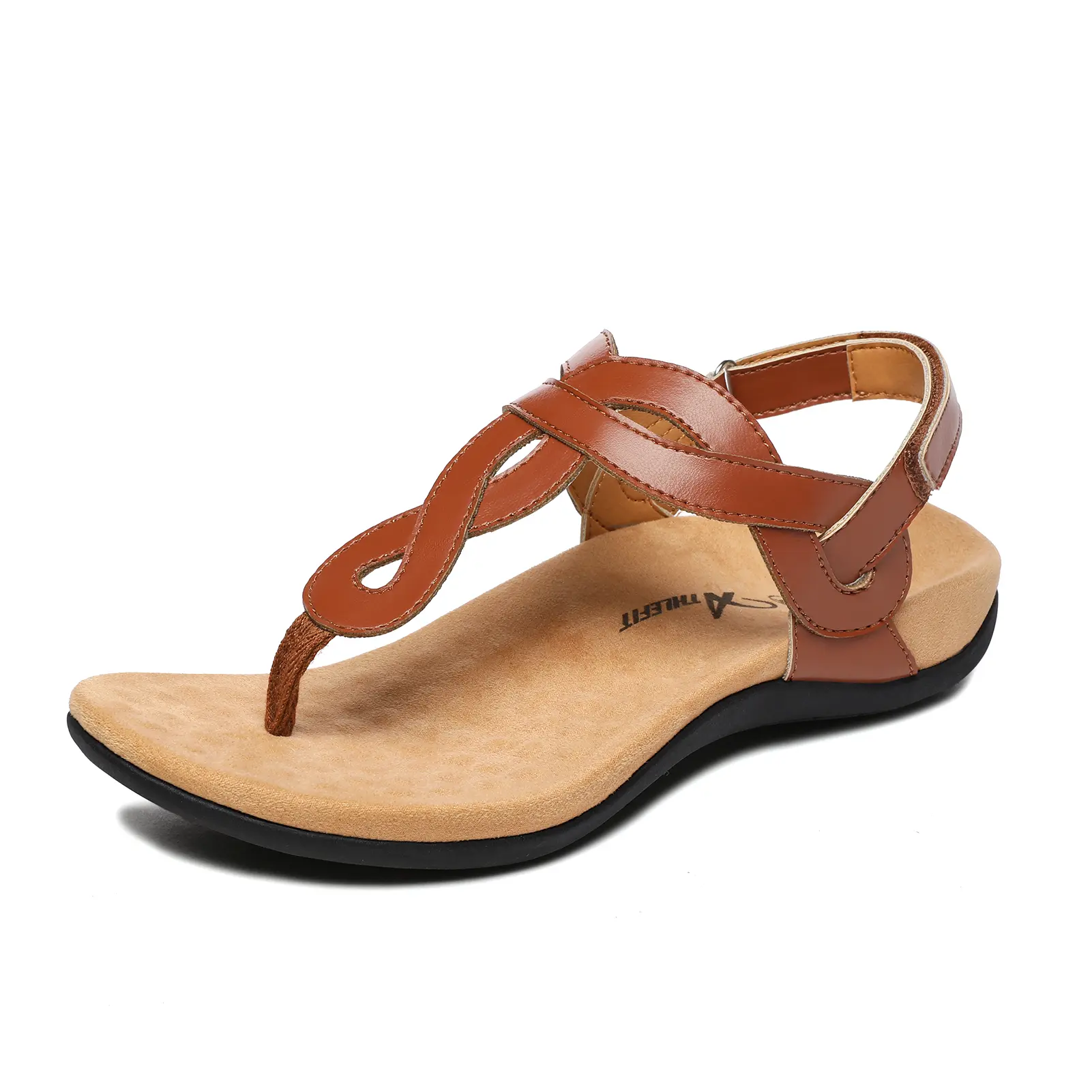 Women's T-Strap Flat Sandals, Basic PU Footwear with an Adjustable Buckle, Orthopedic Arch Support and Massage Insoles for Casual Wear, Ladies Sandal, Ankle, Women's Flat Sandals