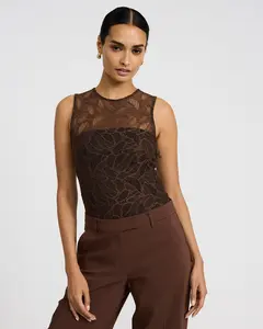 Express Lace Crew Neck Sleeveless Bodysuit
