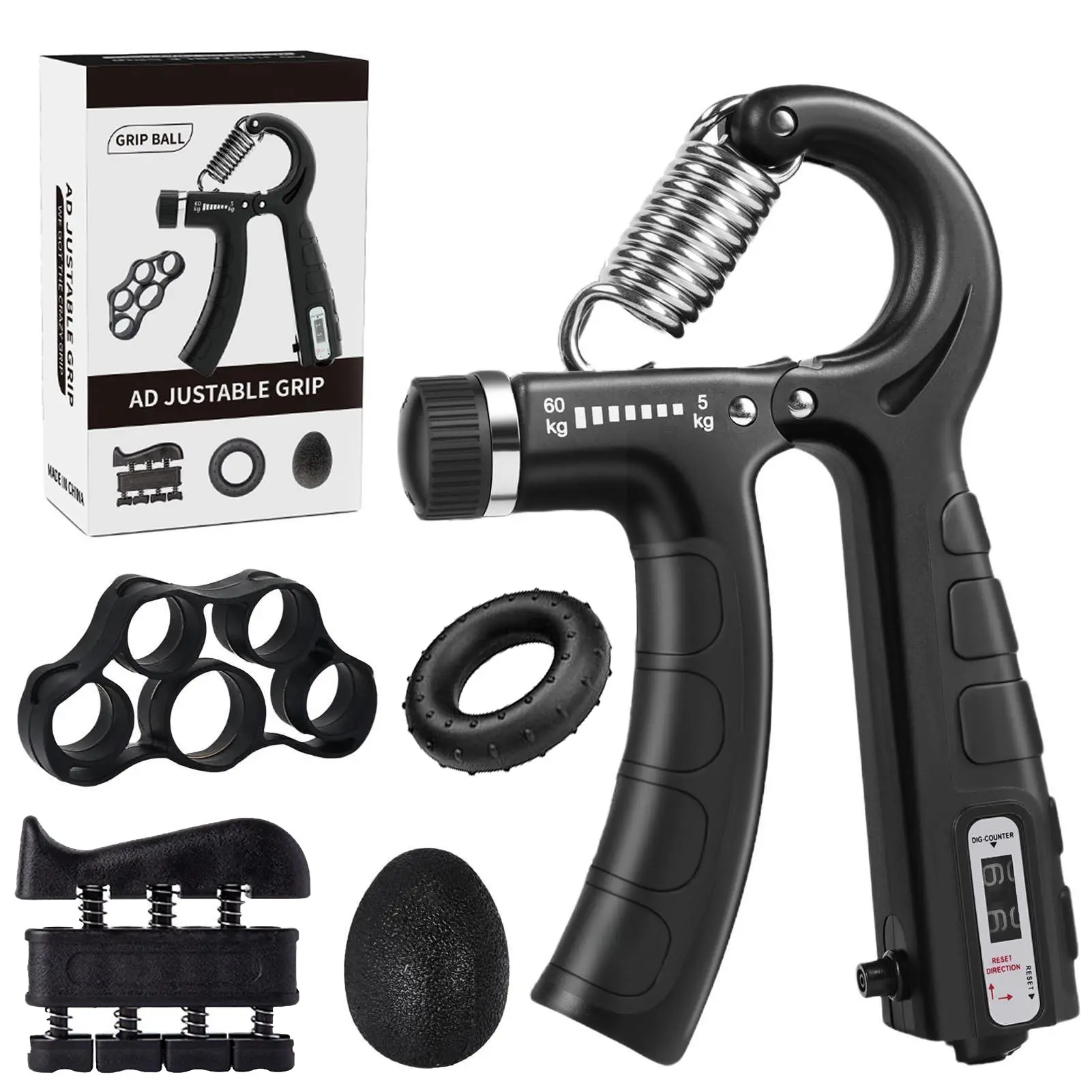 5-Piece Grip Strength Trainer Set with Digital Counter - Adjustable Hand Grippers for Muscle Training, Wrist & Forearm Workout, Home Gym, Rock Climbing, Father's Day Gifts, Hand Grip Strengthener
