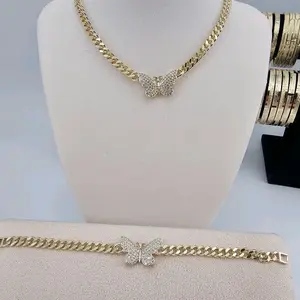 (C2) 14K Gold plated Bracelet and Necklace butterfly set.