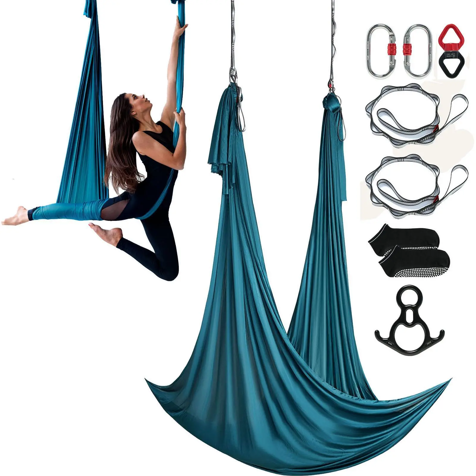 【Backtoschool】VEVOR Aerial Silk & Yoga Swing, 11 Yards, Aerial Yoga Hammock Kit with 100gsm Nylon Fabric, Full Rigging Hardware & Easy Set-up Guide, Antigravity Flying for All Levels Fitness Bodybuilding, Green
