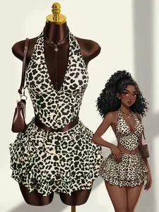 Women's Leopard Print Bikini Set, Deep V Neck Backless Design, Beachwear Swimwear Suit, Fashionable & Elegant Style, Leopard Print Swimsuit