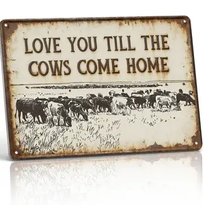"Love You Till The Cows Come Home" 8x12 in Aluminum Metal Sign, Rustic Farmhouse Wall Decor for Home & Barn, Durable Weatherproof Easy-to-Hang Sign with Cattle Illustration