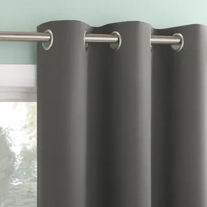 2pc 37"x96" Sun Zero Tedrow 100% Blackout Grommet Curtain Panel Pair Gray: Modern Thermal Insulated, Noise Reduction