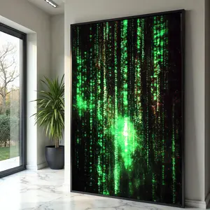 [sale off up to 40%] [Frame Canvas] Futuristic Code Matrix Canvas Art, Digital Rain Cyber Tech Print, Glowing Data Stream
