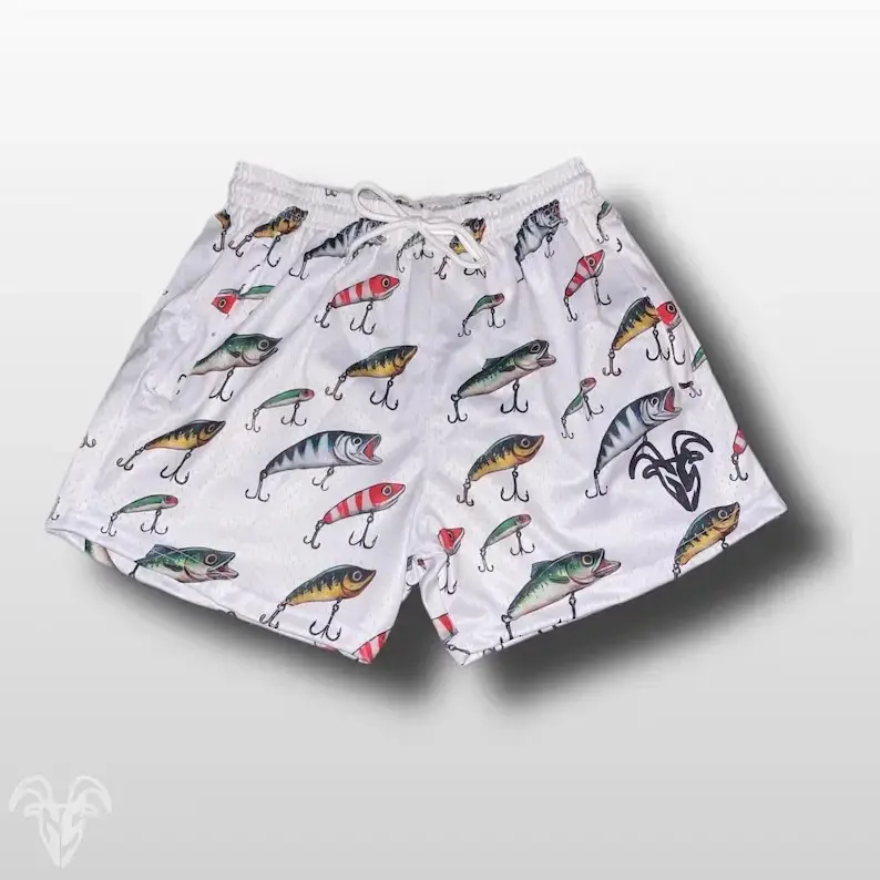 GOAT Fishing Lure Mesh Shorts Crankbait Jerkbait Print Loose Fit Gym Athletic Casual Unisex Streetwear Workout All Season Breathable Comfortable Fishing Sport Short