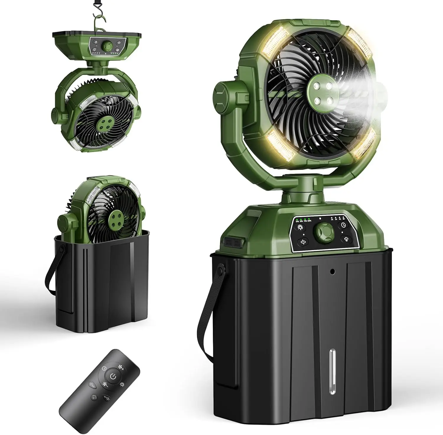2026 Misting Fan Portable Mist Fan for Hot Weather - 9-inch (approximately 22.9 cm) Auto-Rotating Camping Fan, with 25000 mAh USB Battery as Power Bank, Outdoor Fan with 4 Mist Coolers, 7-Liter Tank Suitable for Patio, Fishing, Yard, Beach, Golf