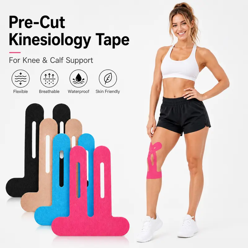Unisex Cotton Pre-Cut Elastic Joint Support Sports Tapes - 10 Pcs Water-Resistant Adults' Elastic Wrap for Muscle Support, Running, Gym, One Size