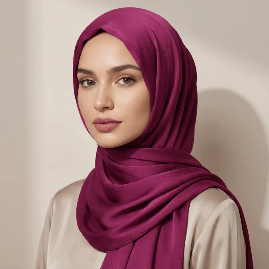Luxe Elegance Satin Crinkle Hijab - Magenta Wine