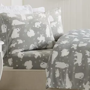 Extra Velvet Plush Queen Micro Sheet |   Microplush Pilling, Deep Pocket |   Sherpa Velvet Luxe (Queen, Grey Polar Bears)