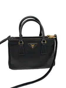 Pre-owned PRADA Black Saffiano Mini Double Zip Tote Hand & Crossbody Bag/EE05320027/0027