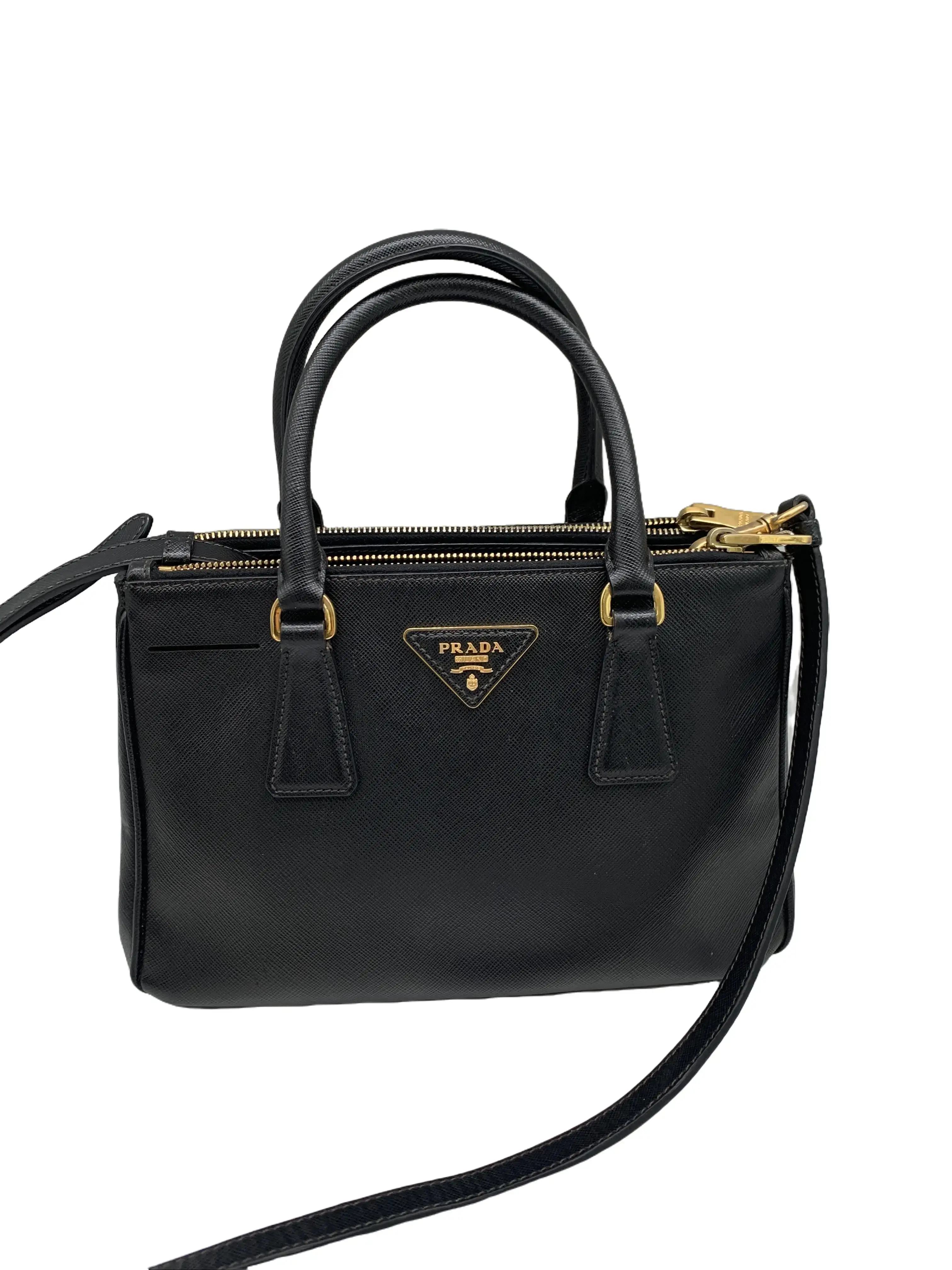 Pre-owned PRADA Black Saffiano Mini Double Zip Tote Hand & Crossbody Bag/EE05320027/0027