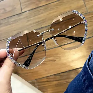 Crystal Embellished Sunglasses - Vintage Sunglasses with Rhinestone Chain Detail