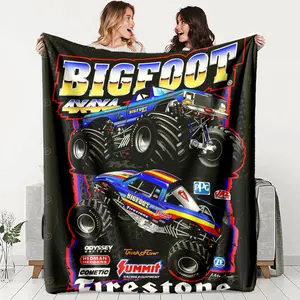 Bigfoot Monster Truck Flannel Blanket, Soft Lightweight Warm, Perfect for Bed Sofa Office Camping Travel, Multi-Purpose Gift Idea, Decorative Giftable Blankets, Lightweight Cozy Blanket