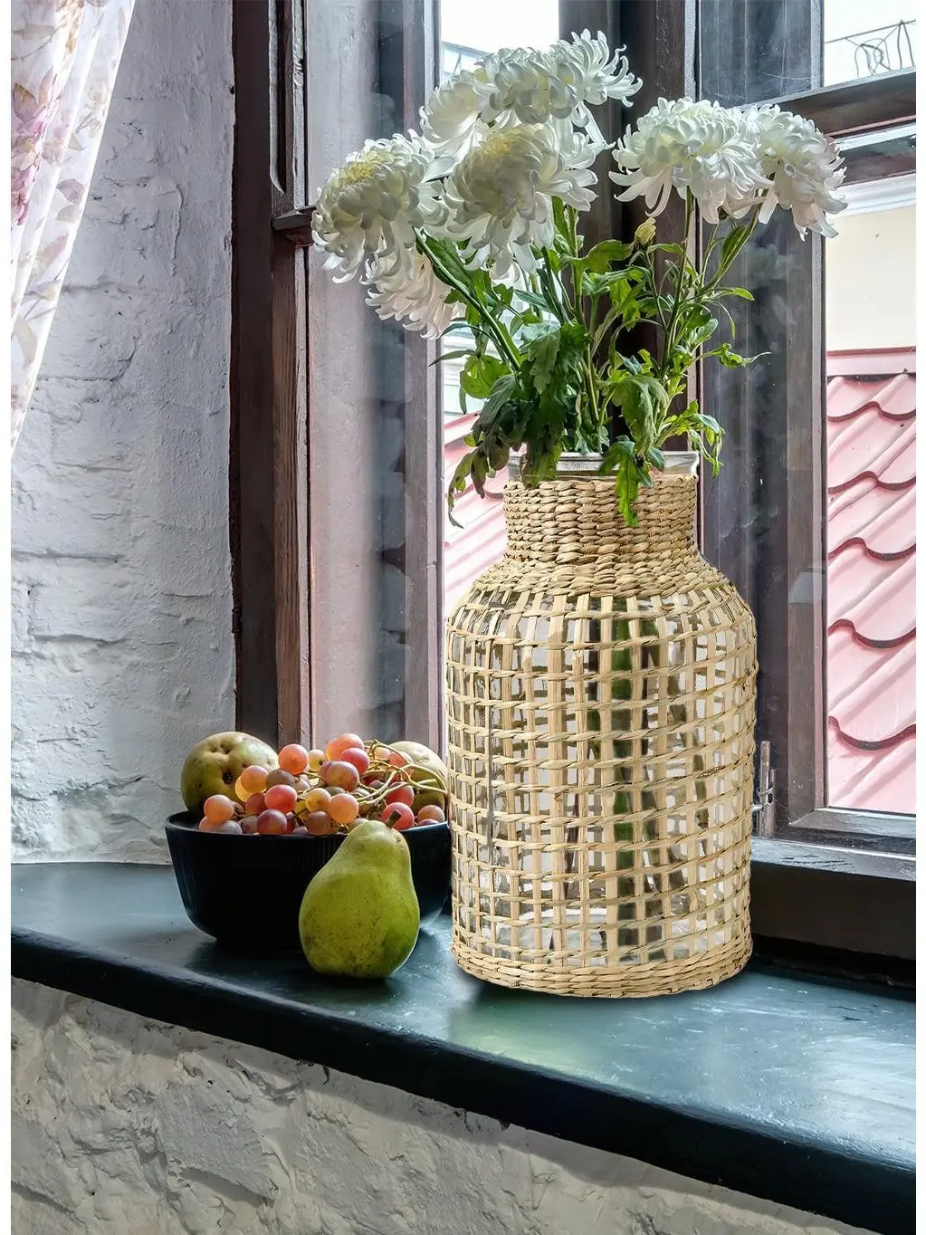 Natural Rattan Wrapped Bottle Vase Collection