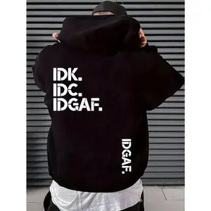 IDK.IDC.IDGAF. IDGAF. Fashion Print, Men'S Casual And Cozy Hoodies, Trendy Long Sleeve Hooded Sweatshirt, Casual Versatile Top For Autumn Winter